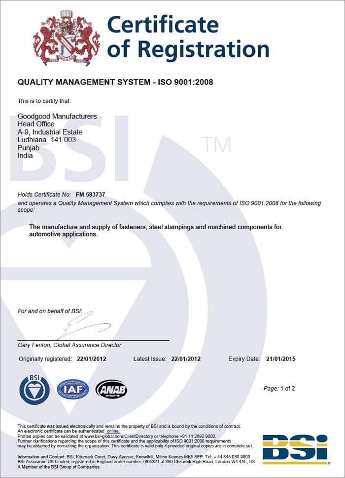 ISO Certificate GoodGood Manufacturers